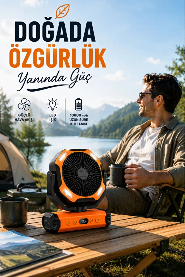 Led fenerli kamp vantilatörü 10800 mah saat ayarlı ayarlanabilir başlık ve asma aparatı